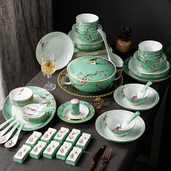 Керамични съдове Цзиндэчжэнь цвят на емайла прибори за хранене чаши домашно приготвени подаръци хотелски комплект съдове за готвене от костен порцелан порцеланова купа