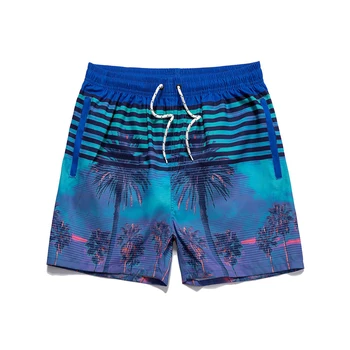 Киберпънк Летни градиентные кокосови палми, за да се отпуснете, игри на плажа, Хавайски плаж и слънчеви бани, мъжки плажни триточкови шорти