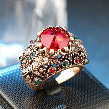 Кинель, Червен камък-спътник пръстени за жени, цвета на Античното злато, Реколтата, бижута, Кристал пръстен, подарък за любов