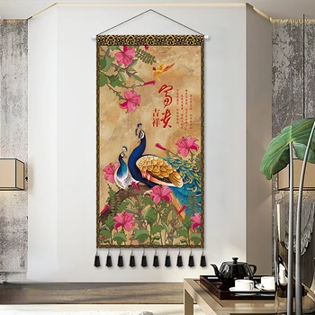 Китайски стил Превъртане стенни картини Ретро декор Естетически гоблен Дневна Спалня Декорация на дома, Стенно изкуство виси