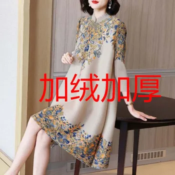 Китайското есенно-зимния рокля чонсам, плюшевое утолщенное женски традиционни китайски рокля