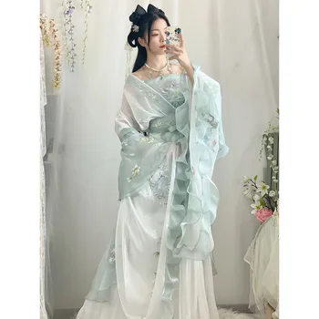 Китайското рокля Ханфу, женски древните традиционни бродирани комплекти Ханфу, кралят костюм на фея за cosplay, зелено танцово рокля Ханфу