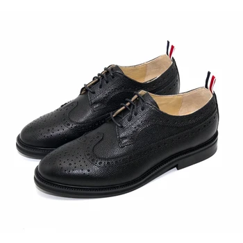 Кожени обувки TB води до пренебрегване том, Модни Марка Обувки, Обикновена черна Броги от телешка кожа, с дълги ръкави и камъчета, Маратонки, Официалната Бизнес Сватбени Обувки