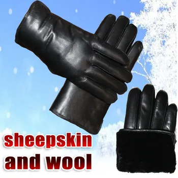 Кожени ръкавици от агнешка вълна зимни дебели топли кожени ръкавици от една естествена вълна с намаляване на пръстите на ръкавици от овча кожа, вятър и студ