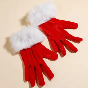 Коледни ръкавици Елегантни здрави къси дамски зимни с пухкави бели ръкавици за костюмированной сватба, на фестивала cosplay за възрастни