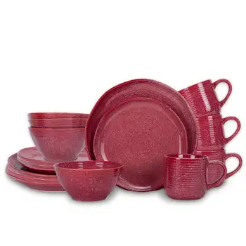 Комплект керамични съдове за готвене от 16 теми - комплект за 4 човека, мараскино червено