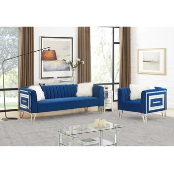 Комплект мека мебел за хол от 2 части \ Включително и 3-местен разтегателен и двоен разтегателен диван, фотьойл \ с Огледално страничната тапицерия изкуствени диаманти