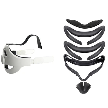 Комплект накладки за лице VR 5 в 1, За Oculus Quest 2 Скоба за лична интерфейс С каишка за главата Oculus Quest 2 VR Elite Strap