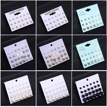 Комплект обици-гвоздиков с имитация на перли и кристали IPARAM, модерни геометрични дамски обеци 2020, бижута, подаръци