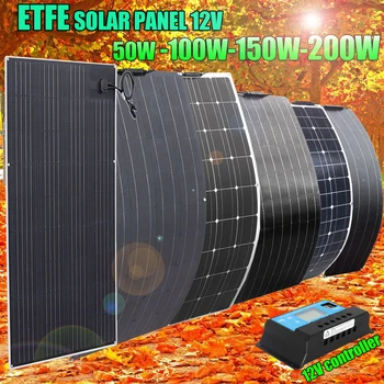 комплект слънчеви панели на 12 200 W 150 w 100 W 50 W ETFE гъвкава лента слънчева батерия, зарядно устройство и регулатор на системи за домашна кола 1000 W