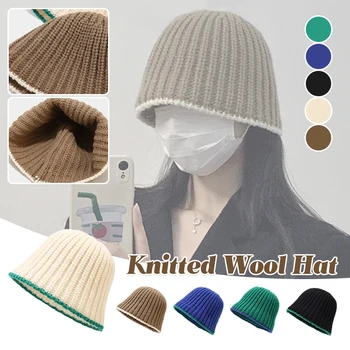 Корейската вязаная капачка INS, цветен вязаная шапка, дамски есенно-зимни модни универсална японската рибарска шапка, кръгла шапка-кофа