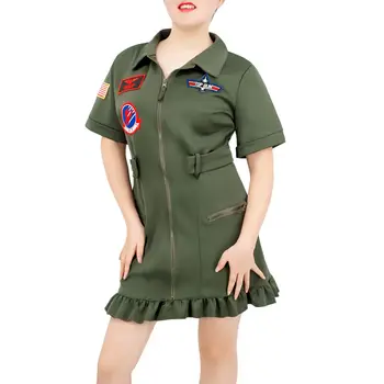 Костюм за Хелоуин за жени, секси костюм на военен пилот, cosplay, форма на американските ВОЕННОВЪЗДУШНИ сили, най-добрият пистолет, Летателни рокля, шапка, колан