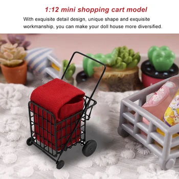 Кошница за пазаруване в мини-дом, красиви метални малки миниатюрни колички, аксесоари, реалистична симулация модел, детски играчки