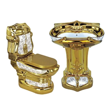 Кралски стил по поръчка декоративни бани с луксозни тоалетни златни