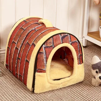 Креативен тухлена модел на Кучешката къщичка Развъдник Гнездо с мат Сгъваема легло за домашни кучета на Котешка легло Къща за малки до средни кучета Пътна чанта за домашни любимци