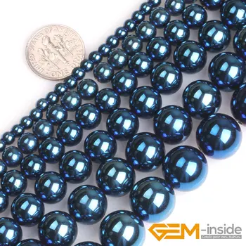 Кръгли отразяващи магнитни мъниста от гематита със синьо метално покритие за производство на бижута, нишката 15 
