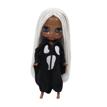 Кукли ICY DBS Blyth 1/6 bjd № BL1003 със супер черна кожа и дълги бели прави коса, прозрачно лице, гол суставчатым тяло