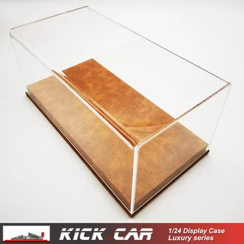 Кутия за показване на модел на превозното средство 1/24 Кафяво От Естествена Кожа, Луксозна Акрилна Кутия За Съхранение на Ръчно изработени Висококачествена Кожа Байковая Основа