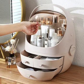 Кутия за съхранение на козметика с голям капацитет, настолен органайзер за гримиране в банята, кутия за съхранение на продукти за грижа за кожата, прахоустойчив, водоустойчив