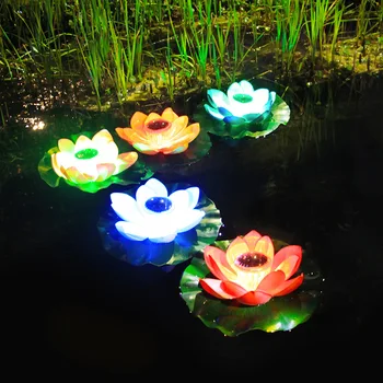 Лампа за слънчева батерия, енергоспестяващ лека нощ, led изкуствен плаващ лотос, лампа за украса на градината, басейна, езерце, фонтан