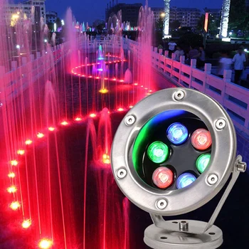 Лампа за фонтана от неръждаема стомана с регулируем ъгъл на наклона IP68 AC 12V RGB, което променя цвета си, прожектор за плавателен фонтана, лампа за басейн