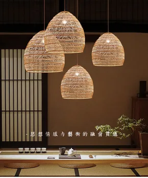 Лампа от ратан ръчно изработени в китайски стил, ретро окачен лампа, таванско помещение, хол, трапезария, начало декор, кафене, ресторант, подвесное осветление
