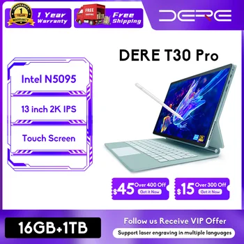 Лаптопи DERE T30 Pro с 13-инчов Сензорен екран 2K IPS, 16 GB памет + 1 TB SSD памет, Офис модул за Обучение Компютър, Ультрабук на Windows 11