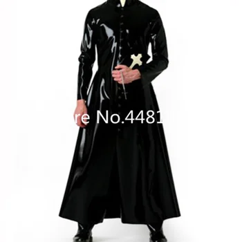 Латексово предното палто, латексова дълго яке, мъжки костюм от латекс, каучук, по-големи размери