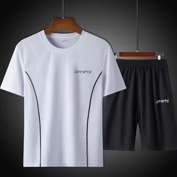 Летен мъжки комплект от две части, ежедневни тениски и шорти, мъжки комплекти, быстросохнущий спортен костюм, модерен костюм с къс ръкав, спортно облекло