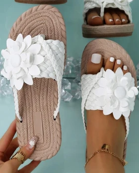 Летни дамски обувки, модерни дневни плажни сандали с тъкани цветя модел на чорап