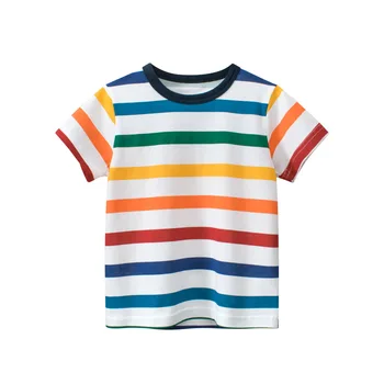 Летни Детски дрехи 2023 г., е с Цветна риза в райе за малки момчета, тениска с къси ръкави за момичета, Детски топ от 2 до 6 години