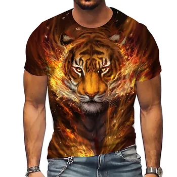 Летни мъжки ризи с къси ръкави, реколта тениски с образа на животни, върхове, стръмни облекло оверсайз, тениски с принтом тигър, лъв, мечка, дрехи