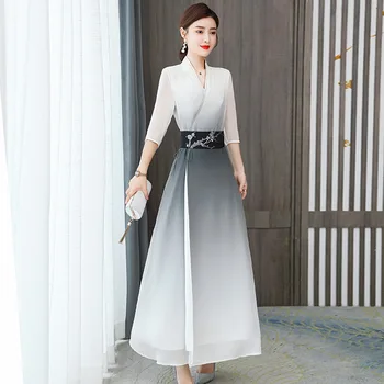 Литература и изкуство Ханфу в китайски стил, винтажное чаено рокля Чонсам Дзен, дамски колан, древния костюм, рокля, с наклон на феите