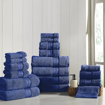 Луксозен висококачествен тъмно синьо комплект хавлиени кърпи от мек памук, от 2 теми - насладете се на уюта на дома.