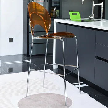 Луксозен дизайнерски бар стол OK Light, Прозрачен акрилен стол, табуретка пред бюрото на остров Тайчунг, бар стол в сребърни крака