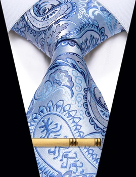 Луксозен синьо Модерен мъжки скоба за вратовръзка с петна Пейсли, ежедневни облекла, копринени цветя вратовръзка за мъжете, Аксесоари за сватбени партита, corbatas ал hombre