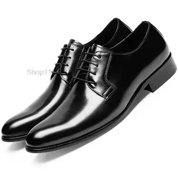 Луксозно черно-кафяви дизайнерско рокля за булката в оксфордския стил, обувки за кума, естествена кожа, оригинална бизнес ръчно изработени обувки за мъже