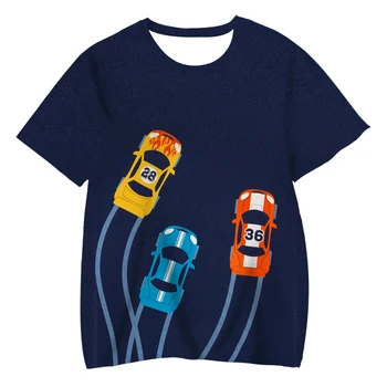 Лятна новост 2023 г., детска модна тениска с 3D-принтом автомобил, детска тениска с къси ръкави за момичета, детски дрехи