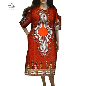 Лятото женствена рокля дашики, рокли с африканските принтом за жени, ежедневна рокля със средна дължина, Басейн Riche с кръгло деколте и къс ръкав, WY5043