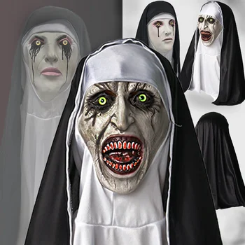 Маска монахиня на ужасите, шал, Cosplay, страшното лице на призрак, кралят прическа за парти, шапки, подпори за костюми