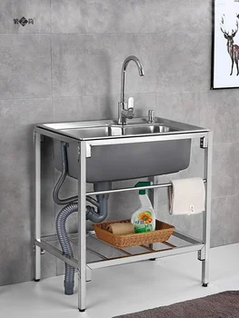 Мивка от неръждаема стомана, вграден плот за домашна кухня, резервоар за вода с една канавкой и монтиране на стена, мобилни мивка за зеленчуци