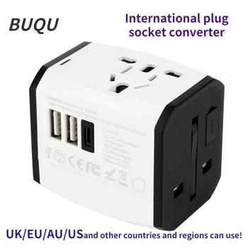 Многофункционална Конверсионная Изход Universal Plug Power Plug Конвертор Type C 3 USB Световно Стенно Зарядно Устройство за Великобритания/EU/Au/US (BUQU)