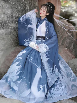 Модерен Hanfu, 3 бр./компл., древнекитайский костюм, дамски дрехи, традиционни танцови костюми Hanfu, народно рокля фея за бала