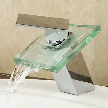 Модерен квадратен стъклен водопад с изхода за вода, мивка, монтирани на бортике смесител за басейна A1007
