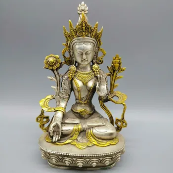 Модерен Китайски Изискан Тибетския Будизъм Сребро 4 Ръце Ченрезиг Статуя На Буда Авалокитешвары Декорация На Хола, Подарък За Дома