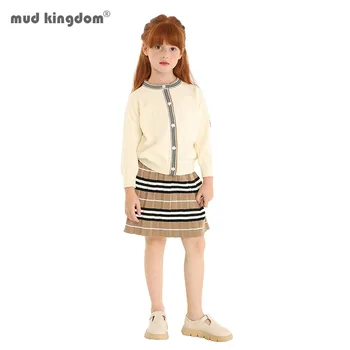Модерен комплект Mudkingdom за момичета, есенно-зимния вязаный жилетка, пуловер и раирана плиссированная полите, роклите за момичета, костюм