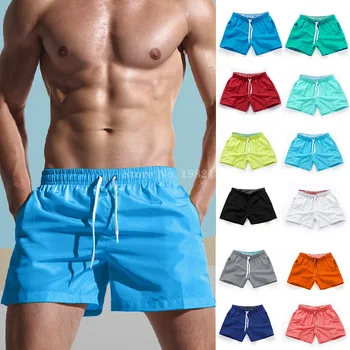 Модерен мъжки къси панталони в летен стил, тънки обикновена шорти за фитнес, плажни шорти, дишащи бански за мъже