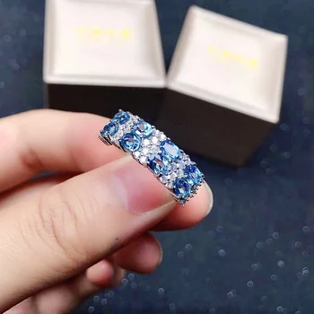 Модерен пръстен със скъпоценния камък за парти, 8 части, 3 мм * 4 мм, естествен топаз, пръстен с топаз от сребро 925 проба, подарък за рожден ден за жена