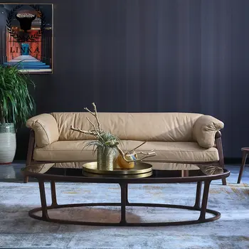 Модерен, скандинавски диван от естествена кожа северна америка черен орех