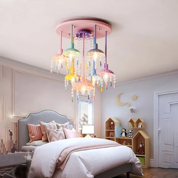 Модерен цветен кристал тавана лампа за спални, американската детска стая, тавана лампа, украса на стаята, полилей, домашен декор